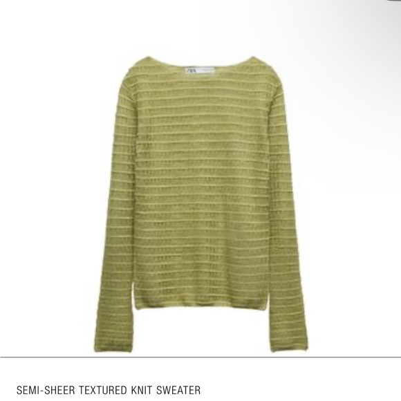 Zara Sweaters - Zara Semi-Sheer Textured Knit Sweater - Light Olive Green